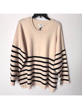 For The Republic Women Beige Black Striped Oversized Sweater Size 2X